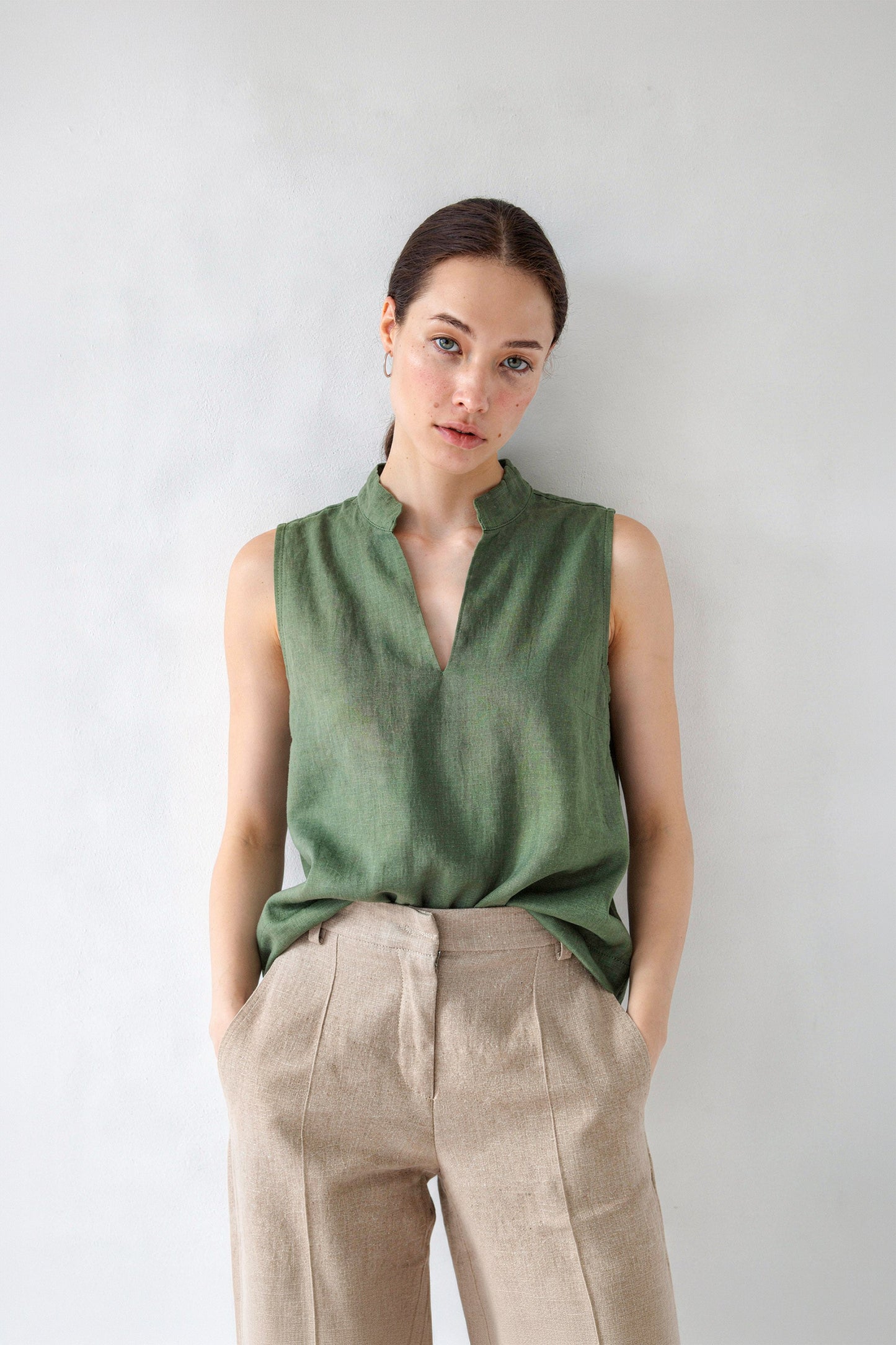 Green Linen Top