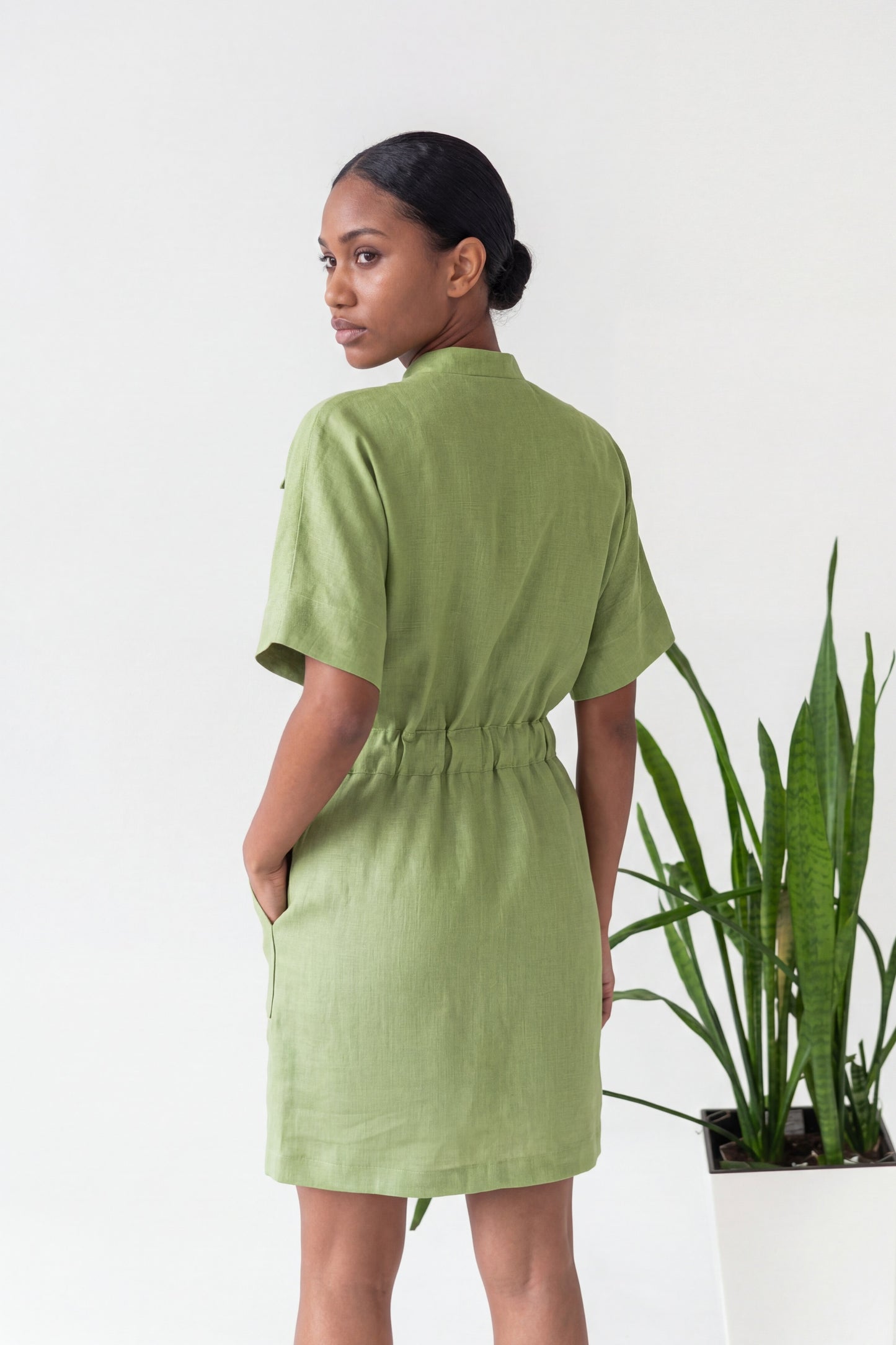 Green linen summer dress