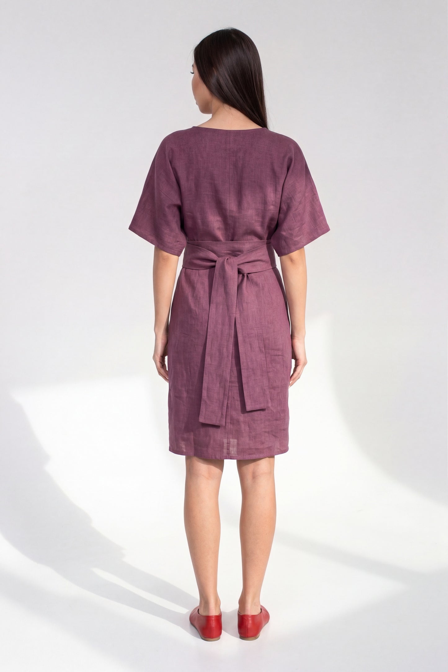 Plum linen wrap dress