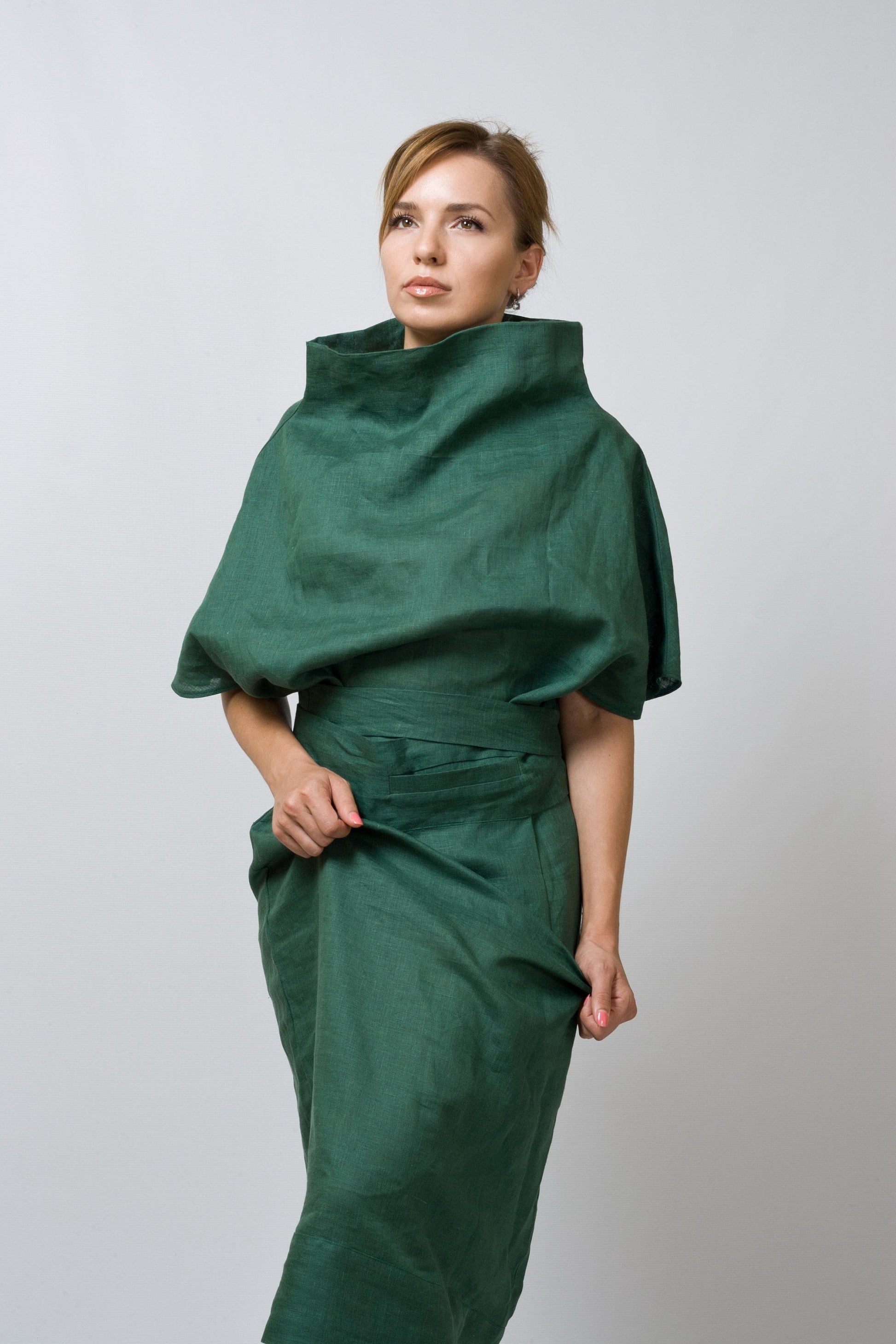 Green linen dress