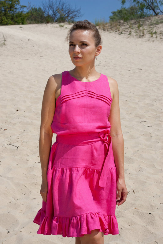 Hot pink linen dress