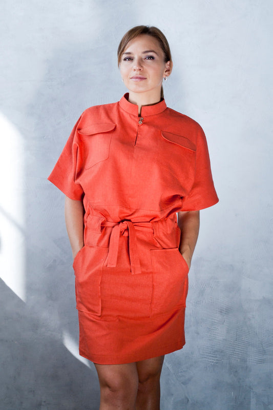 Linen utility dress