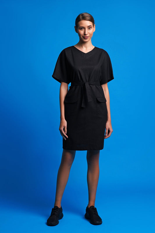 Black linen dress with pockets
