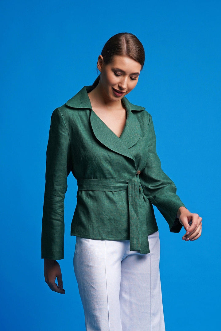 Green linen women jacket