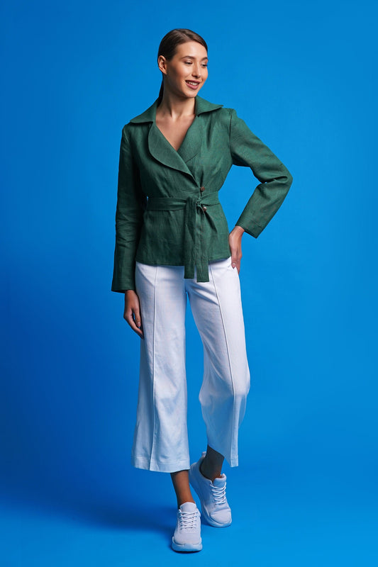 Green linen women jacket