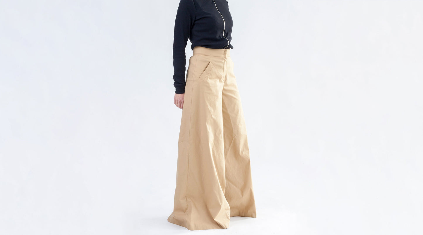 Beige wide leg pants women