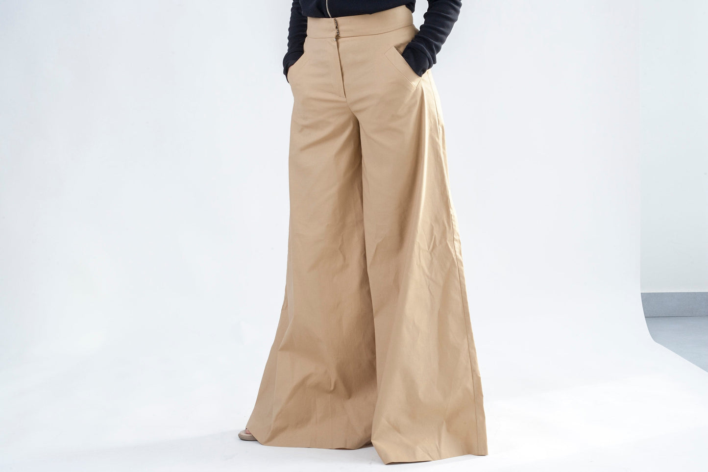 Beige wide leg pants women