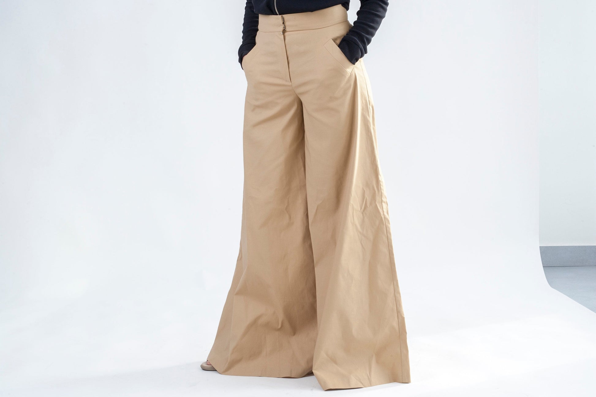 Beige wide leg pants women