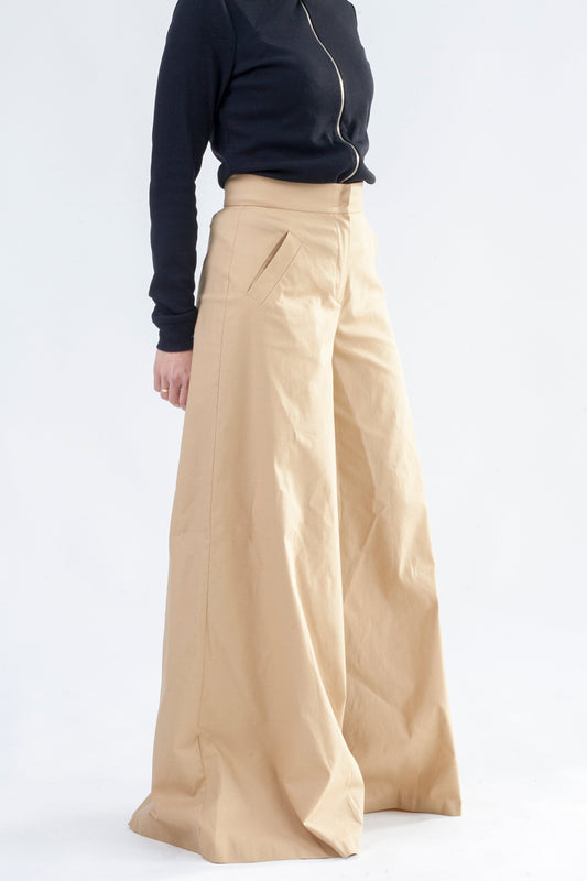 Beige wide leg pants women