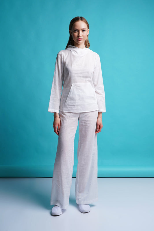 White cotton beach pant suit