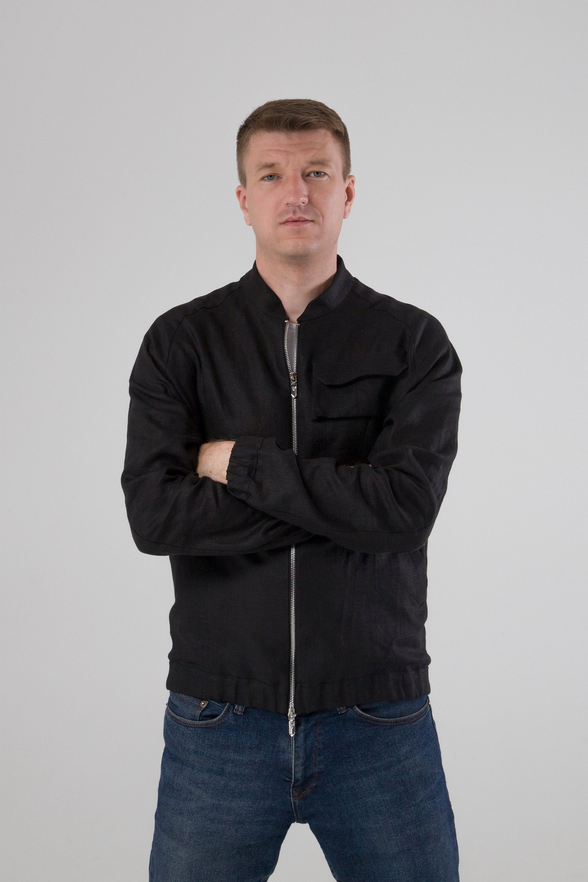 Mens linen bomber jacket