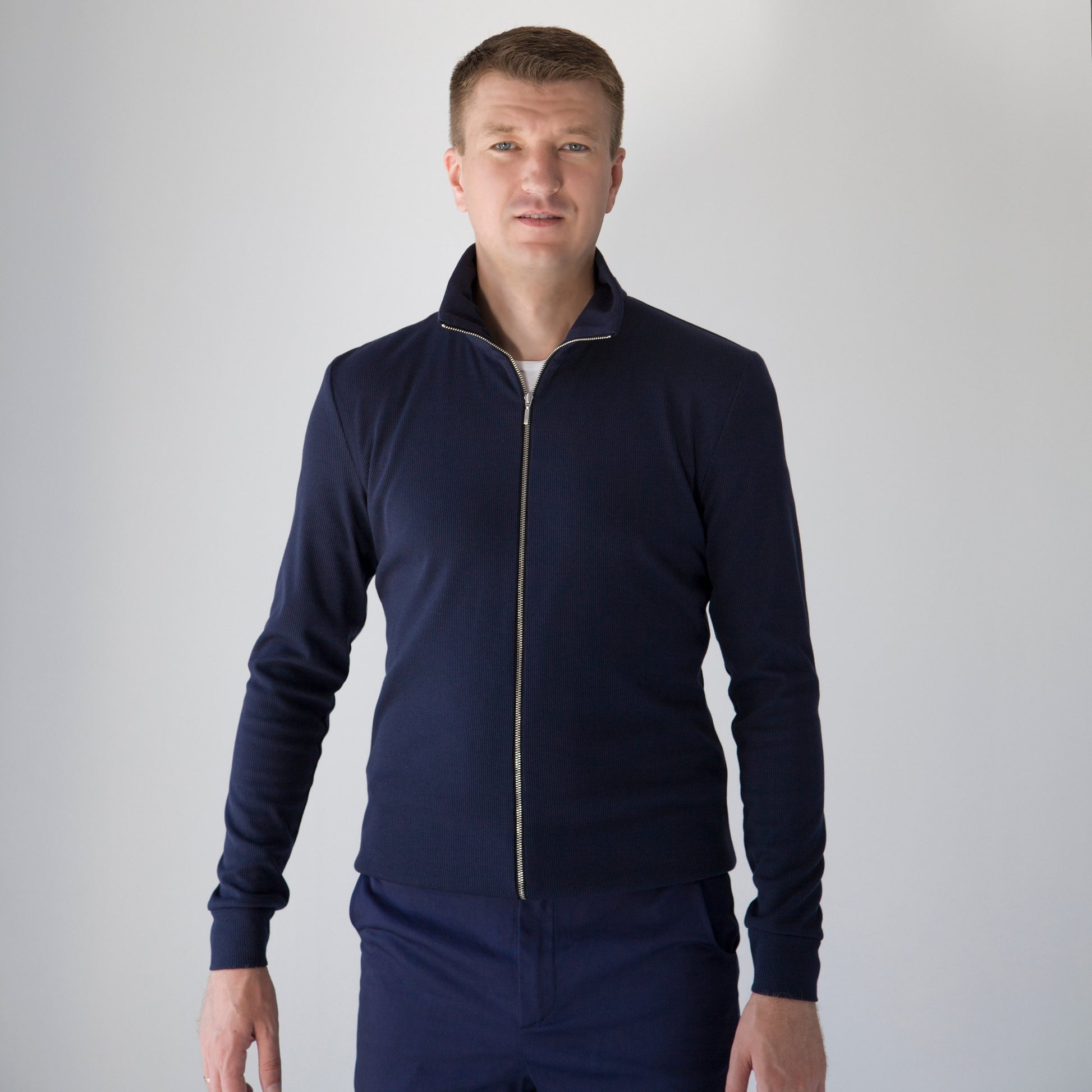 Navy zip blazer men
