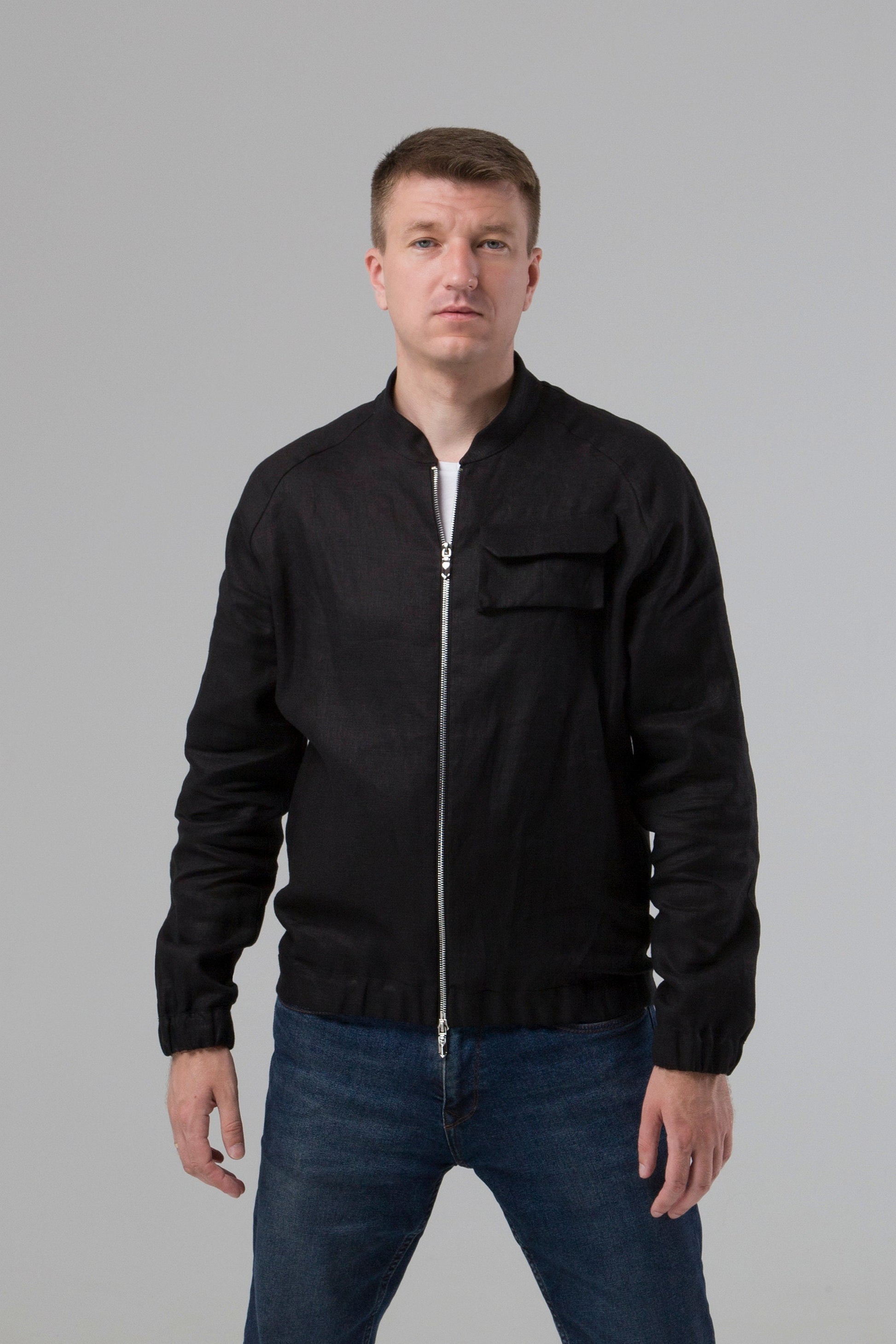 Mens linen bomber jacket