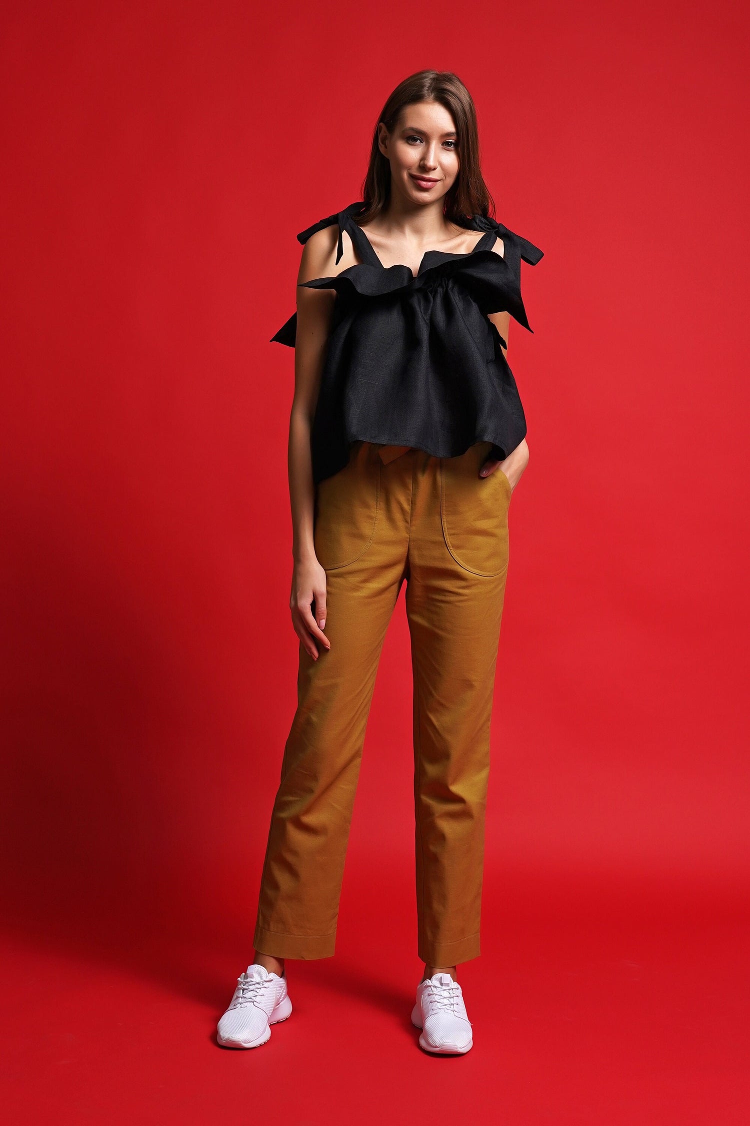 Linen ruffle top