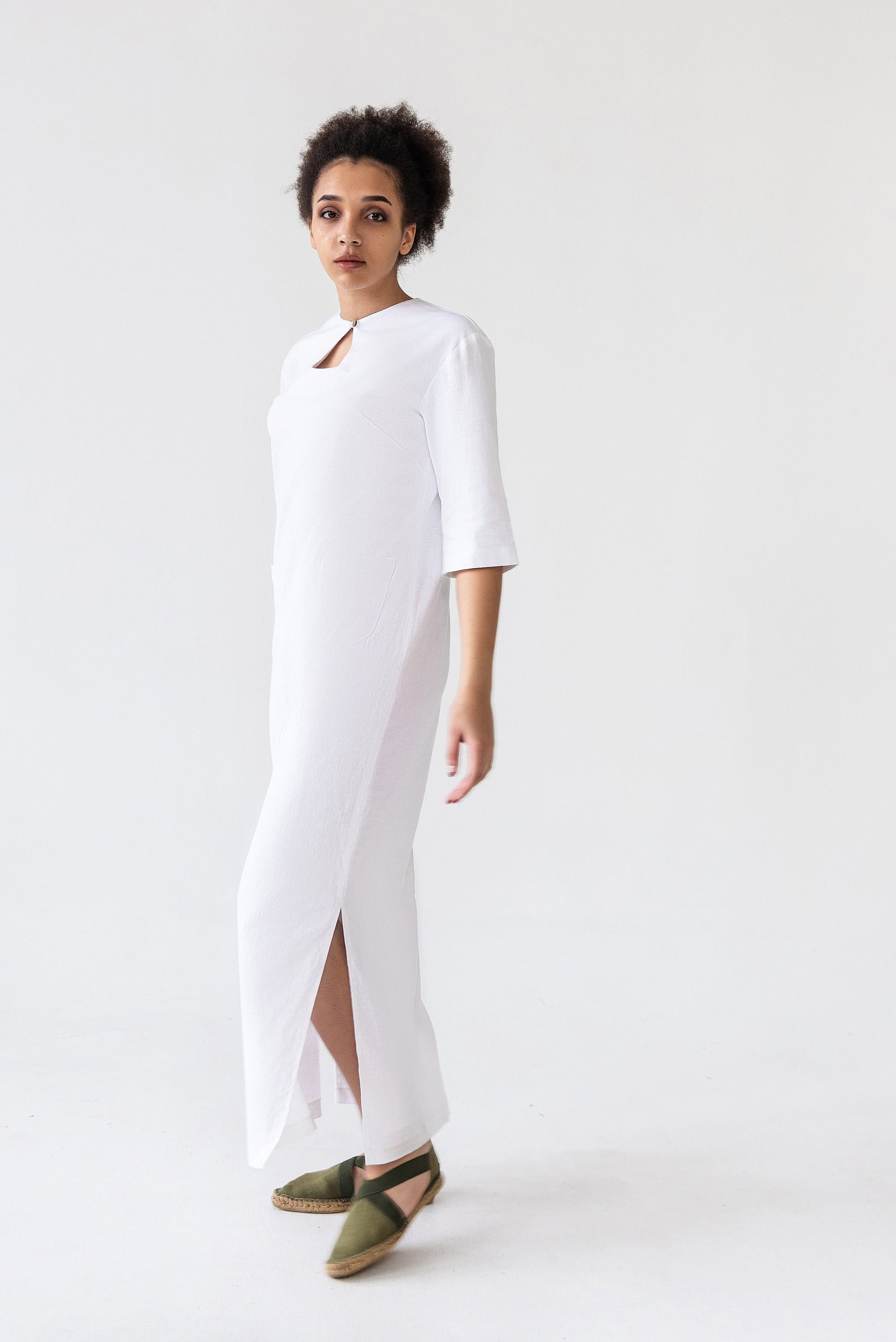 White linen maxi dress