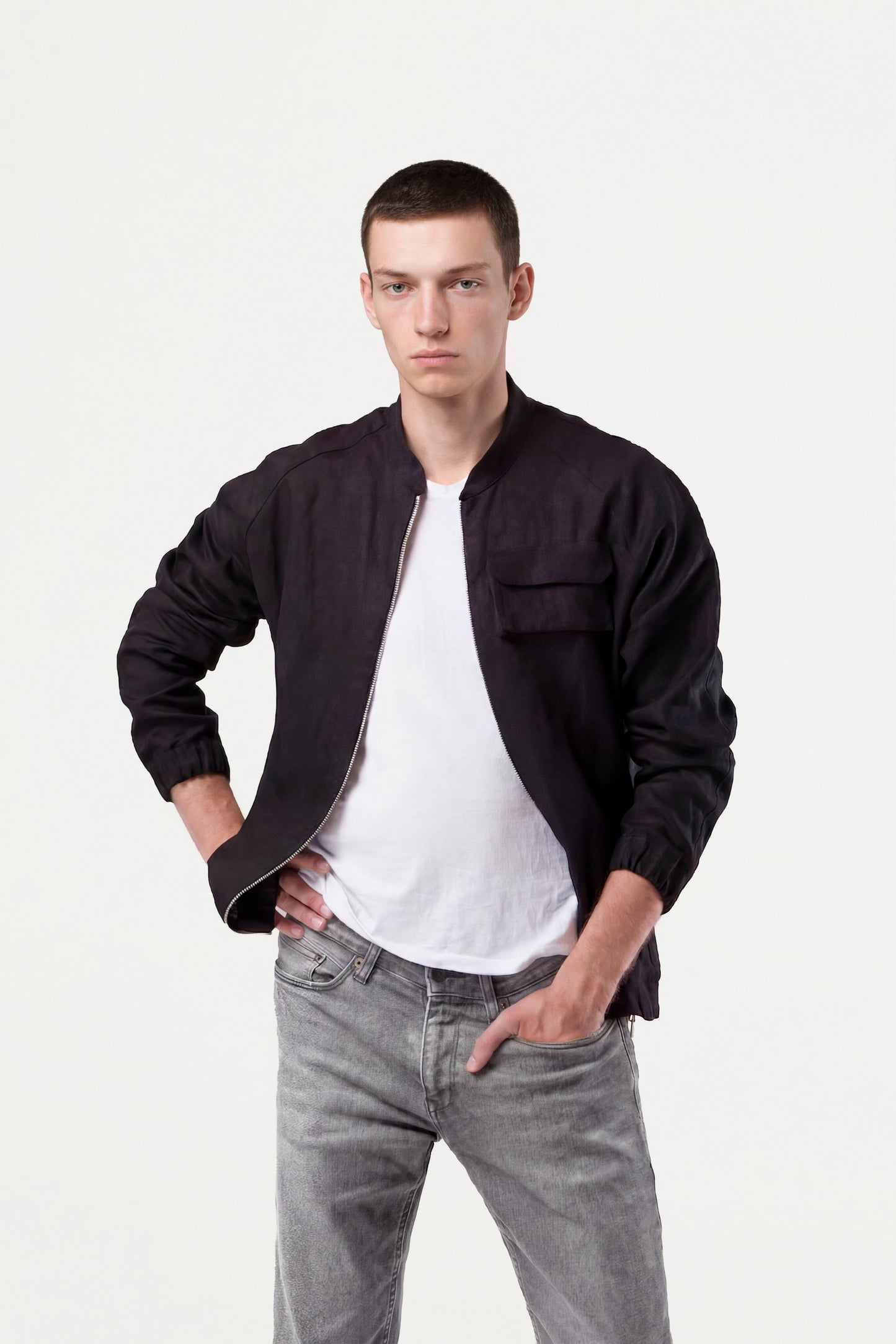 Mens linen bomber jacket