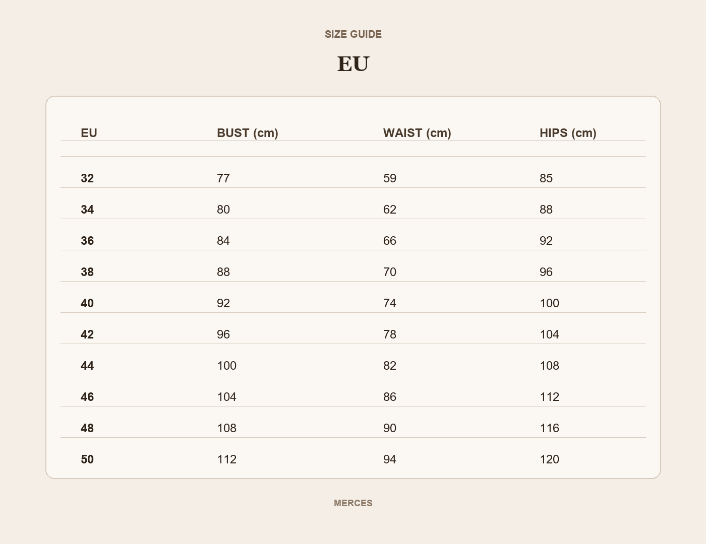 EU size guide